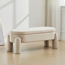 Image of Velvet Upholstered Storage Bench Modern Bedroom Window Seat Khaki