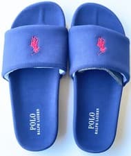 Image of Polo Ralph Lauren Premium Men’s Navy Blue Slider Slippers Size 9 Brand New
