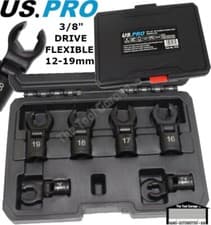 Image of US PRO Tools 6pc 3/8", 1/2" Dr Flexible Crows Foot Wrench Set Black 6pt NEW 7516