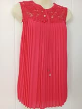 Image of Ted Baker Sherbey Pleated Lace-Yoke Lined Blouse Top Size: 2,UK 10 RRP £119 BNWT
