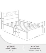 Image of Metal Single Bed Frame White