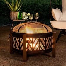 Image of Sunjoy Black Woodburning Steel Fire Pit + Spark Screen Rrp £190+ Grab A Bargain