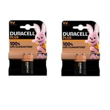 Image of 2x 9v Duracell Plus Alkaline Batteries 9 Volt Block Batteries x2
