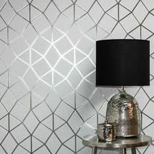 Image of Fine Decor Platinum Geometric Textured Trellis Wallpaper Grey And Silver