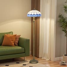 Image of Tiffany-Style Floor Lamp with Handcrafted Stained Glass Shade