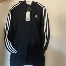 Image of NWT Men's adidas 3-Stripe Full Zip Fleece Hooded Sweatshirt black and white