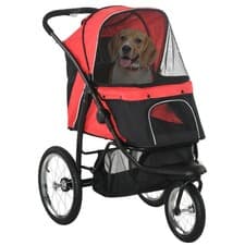 Image of PawHut Three-Wheel Pet Stroller, for Medium, Small Dogs, Foldable Cat Pram - Red