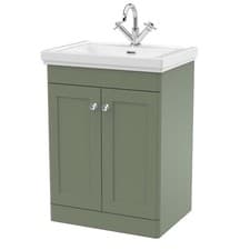 Image of Nuie Classique 600mm Basin Vanity Unit 1 Tap Hole Traditional Satin Green Unit