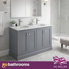 Image of 1200mm Grey Double Vanity Unit Marble Top Traditional Bathroom Sink Cabinet