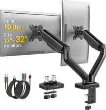 Image of monTEK Dual Monitor Arm 17-32'' Gas Spring Desk Mount VESA USB Hub Stand