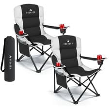 Image of Voyager Padded Camping Chairs Premium Foldable Chair with Cooler Bag 2 Pack Set