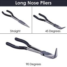 Image of Straight 45 or 90 Degree Bent Nose Pliers 11" Extra Long Amtech Plier Tools