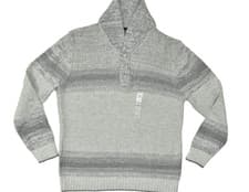 Image of Nautica Mens XXL Shawl Collar Pullover Sweater Gray Ombre Knit Button Neck NWT