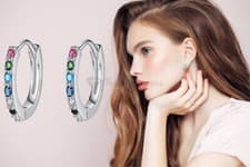 Image of 925 Sterling Silver Tiny Diamond CZ Pave Huggie Ear Pierced Women's Earrings UK