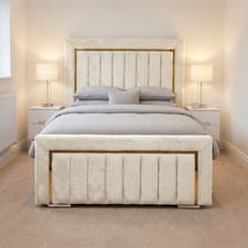 Image of Brand New Luxury Designer Bed Elegant Teal Plush Velvet Fabric Gold Trim Tufted