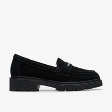 Image of Clarks Womens Lauryl Step Black Suede Loafers,Slip Ons Suede Casual