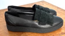 Image of CLARKS 'Lillia Lottie' Black Leather & Suede Loafers UK 4/37