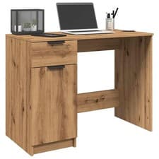 Image of Modern Wooden Home Office Computer Writing Desk With Drawer & Storage Cupboard