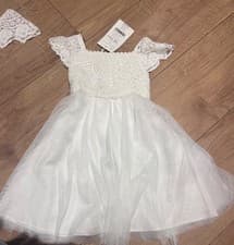 Image of monsoon white dress embroidered girls 12-18months