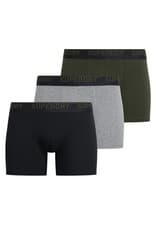 Image of Superdry Boxer Shorts 3 Pack Underwear Mid Length Triple Pack Black Olive Grey