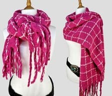Image of Italy Super Fluffy and Soft Checked Blanket Scarf Wrap Warm Wool