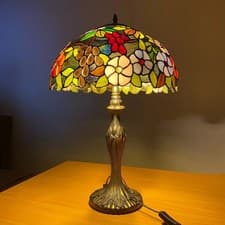 Image of Beautiful Tiffany 16 Inch Table Lamp with Handcrafted Stained Glass Shade
