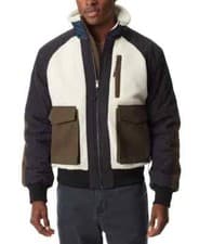 Image of Bass Outdoor Men's Ivory Black Mixed-Media Full-Zip Bomber Jacket Coat Size  M