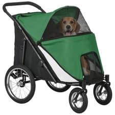 Image of PawHut Foldable Pet Stroller with Cushion, for M, L Dogs - Green