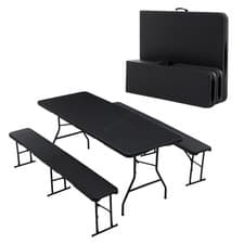 Image of BIRCHTREE Folding Picnic Table and Bench Set 3 Piece Outdoor Camping BBQ