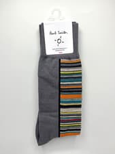 Image of Paul Smith Grey 'Signature Stripe' Panel Mens Cotton Socks *New Season*