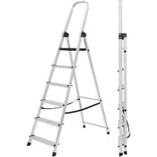 Image of Lightweight Step Ladders 6 Step, Compact Aluminium, Portable Tall Folding Ladder