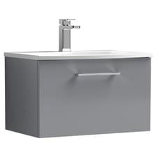 Image of Nuie Arno Satin Grey 600mm Wall Hung Single Drawer Vanity Unit and Curved Cerami