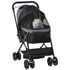 Image of PawHut Pet Stroller Dog Foldable Travel Carriage with Reversible Handle, Black