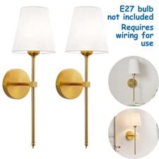 Image of 2pcs Golden E27 White Fabric Shade Wall Lamp No Bulbs Retro Industrial Wall Lamp