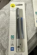 Image of Parker Vector Fountain Pen - BLACK- Medium Nib - Blue Ink - Sealed Card Pack 🎁
