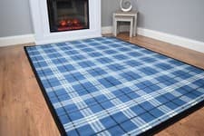 Image of Tartan Design Black Blue Rug Large Living Room Highland Check Mat Floor Carpet