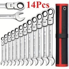 Image of 14 Pcs Flexible Head Ratchet Spanner Set 8-24mm Metric Wrench Automotive Tool UK
