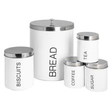 Image of 5 Piece Round Metal Kitchen Canisters Set - White