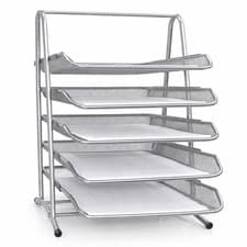 Image of 5 Tier Wire Mesh Office Filing Trays A4 Silver Desk Document Paper Organiser