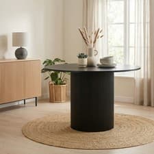 Image of Penrose Round Black Wood Slatted 4-6 Seater Dining Table