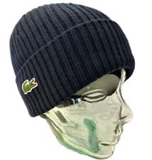 Image of LACOSTE Wool Fold-up Beanie Mens Marine Ribbed Croc Embroidered Turn-up Cap BNWT