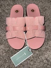 Image of Revitalign Womens Orthotic Linen & Leather Slide Sandals Lisbon