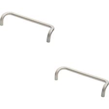Image of 2x Cranked Door Pull Handle 19mm Dia 300mm Fixing Centres Satin Steel