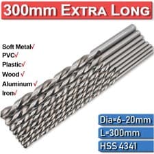 Image of 300mm Extra Long High Speed Steel HSS Twist Drill Bits Metal Wood Drill Bit Set