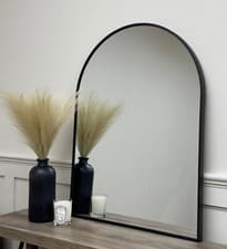 Image of 60x80cm Black Scandi Arched Aluminium Thin Framed Wall Mirror - Oslo