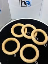 Image of Light Natural Wooden Curtain Hanging Rings 36mm With Eyes for Pole Rod Drapery