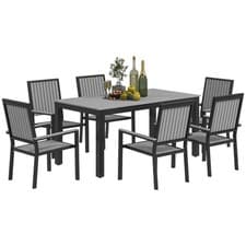 Image of Outsunny 6 Seater Aluminium Garden Dining Set with Stackable Chairs, Grey
