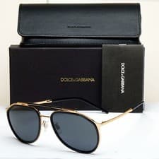 Image of Dolce & Gabbana Sunglasses Black Gold Pilot Brow Bar D&G DG 2277 02/87 57mm