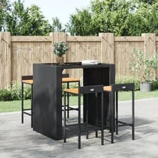 Image of Bar Stools 4 pcs Black Poly Rattan and Solid Wood Acacia