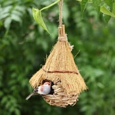 Image of Wren Finch Bird House Hand Woven Bird House Grass Birds Nest
